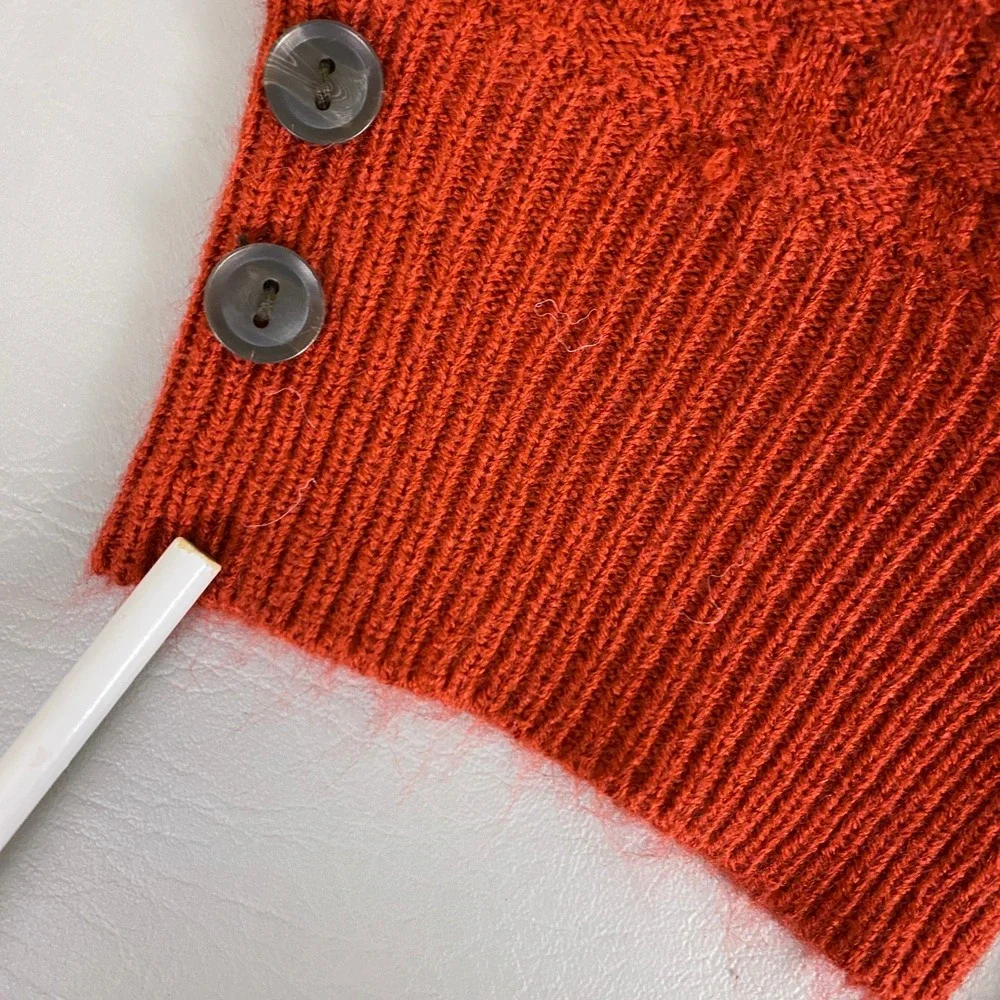 Croft & Barrow Sweater‎ Women's Plus 1X Orange Basket Weave 3/4 Sleeve Buttons *